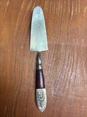 Vintage Siam Thailand Pie Cake Serving Knife Silverware Brass Wood Handle